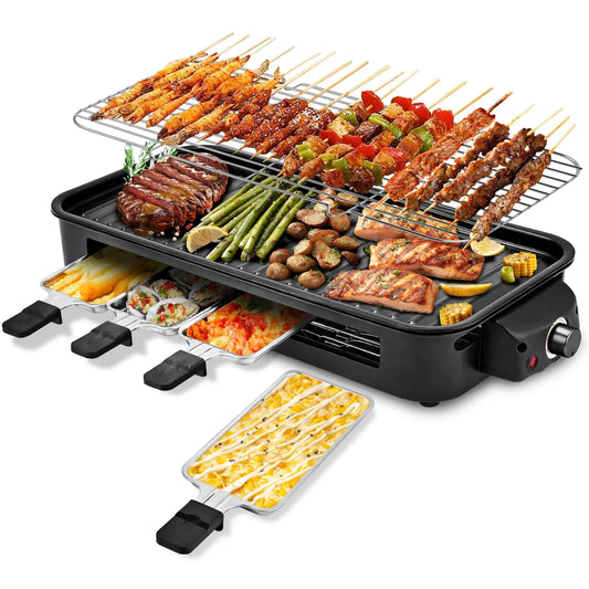 1800W 2-in-1 Smokeless Indoor Grill, Non-Stick Removable Plate Dishwasher Safe