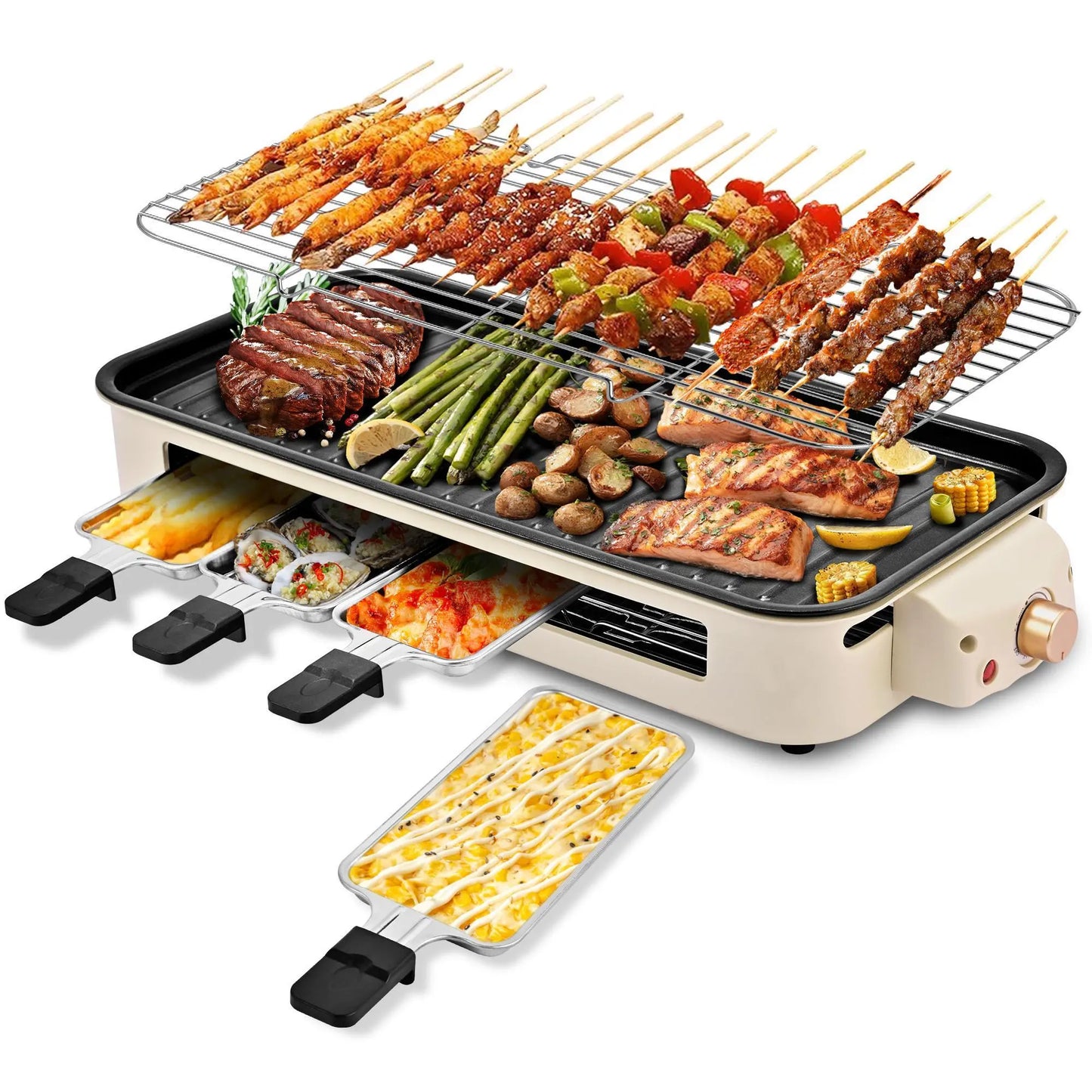 1800W 2-in-1 Smokeless Indoor Grill, Non-Stick Removable Plate Dishwasher Safe