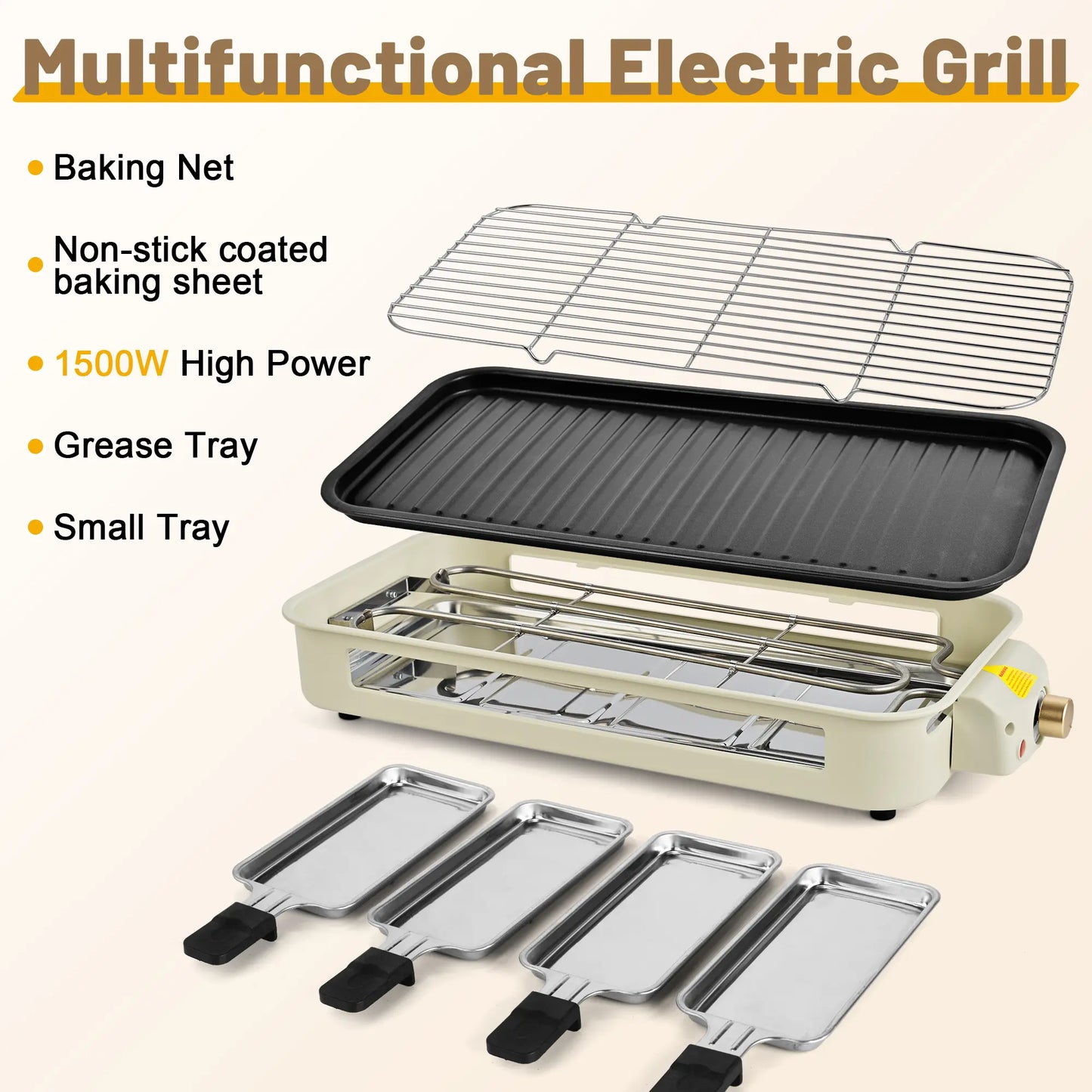 1800W 2-in-1 Smokeless Indoor Grill, Non-Stick Removable Plate Dishwasher Safe