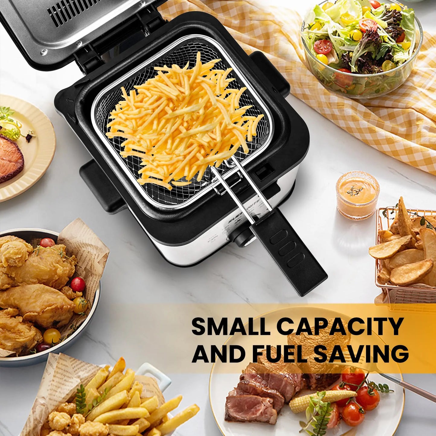 1500W 2.6 Quart Electric Deep Fryer, Removable Lid & Non-Stick Pot Dishwasher Friendly