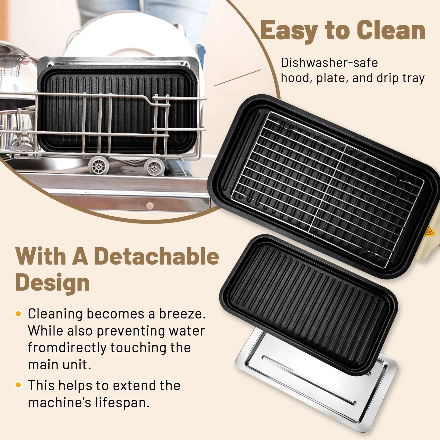 1800W 2-in-1 Smokeless Indoor Grill, Non-Stick Removable Plate Dishwasher Safe