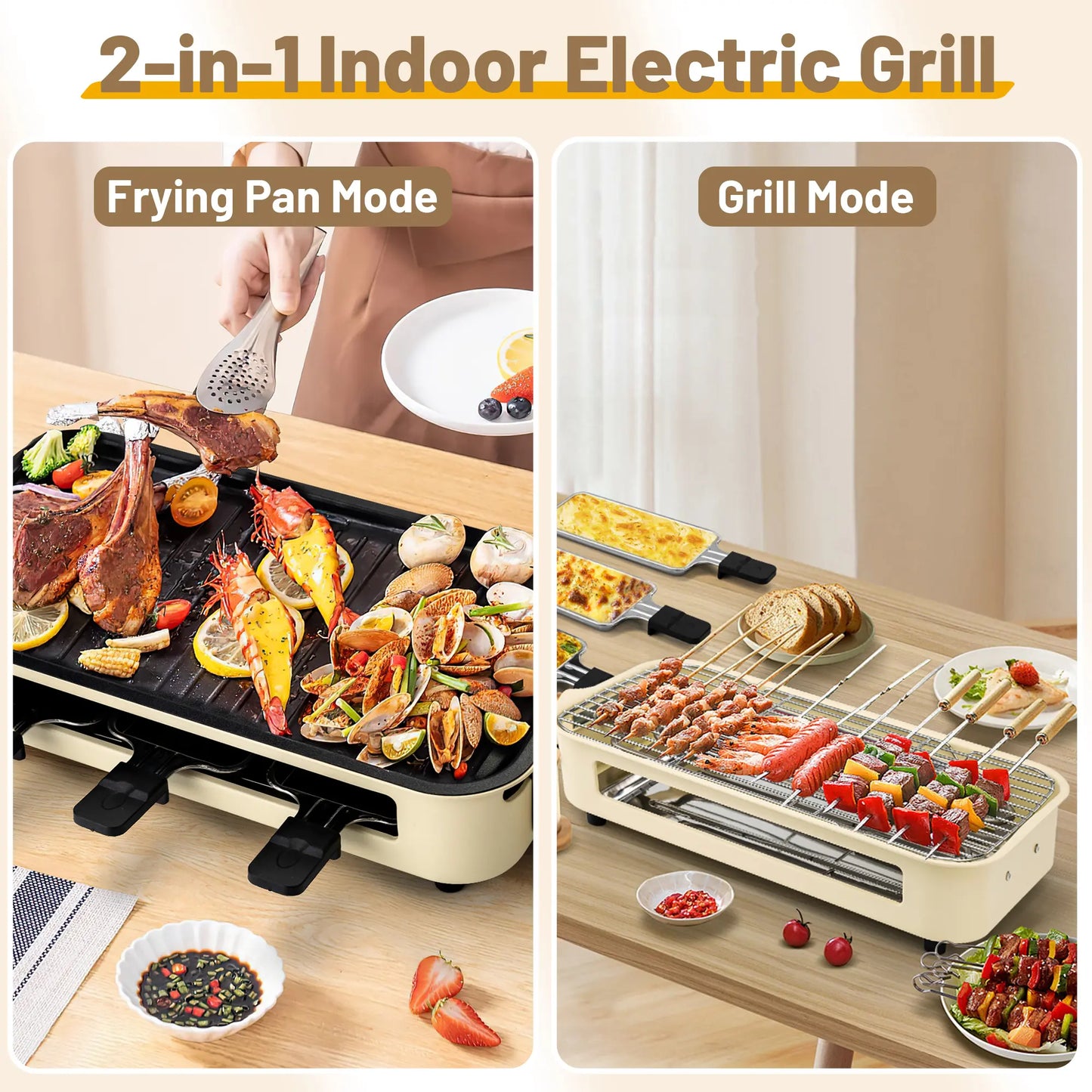 1800W 2-in-1 Smokeless Indoor Grill, Non-Stick Removable Plate Dishwasher Safe