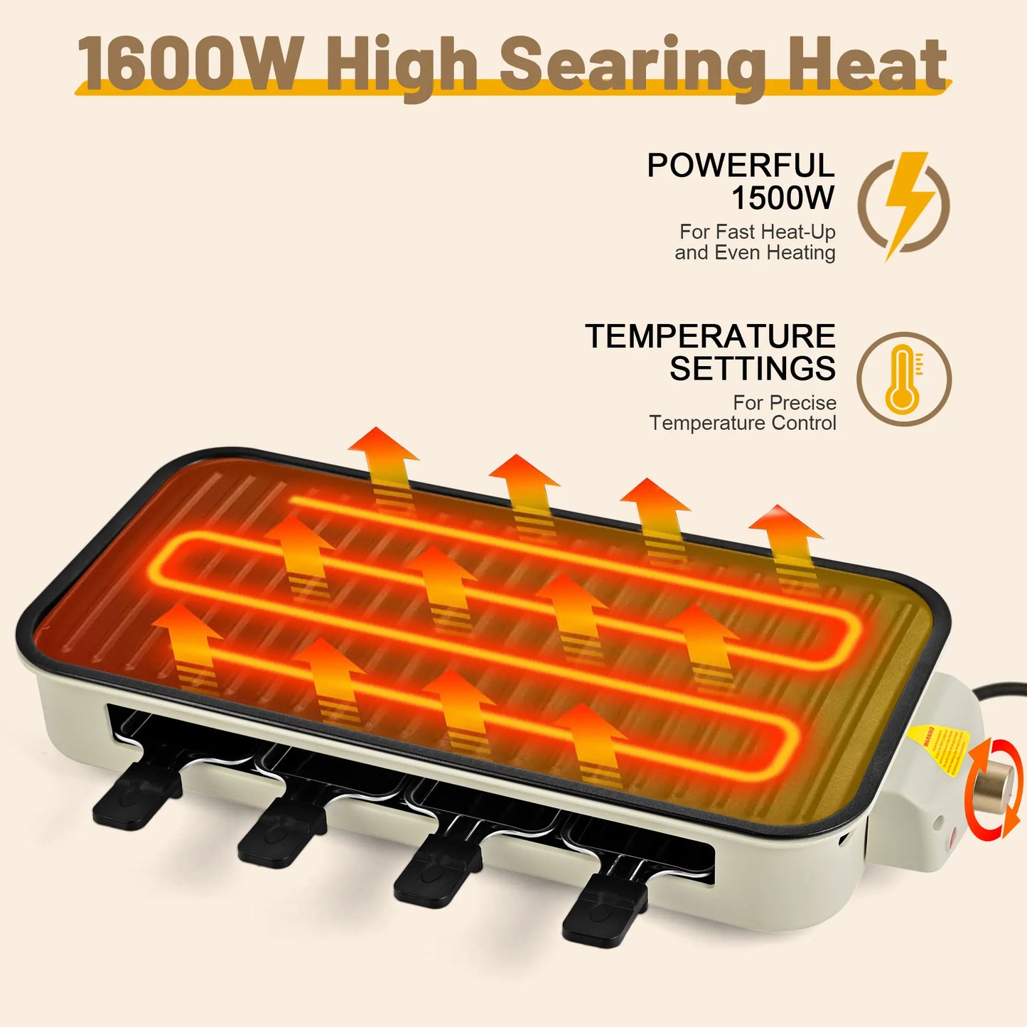 1800W 2-in-1 Smokeless Indoor Grill, Non-Stick Removable Plate Dishwasher Safe