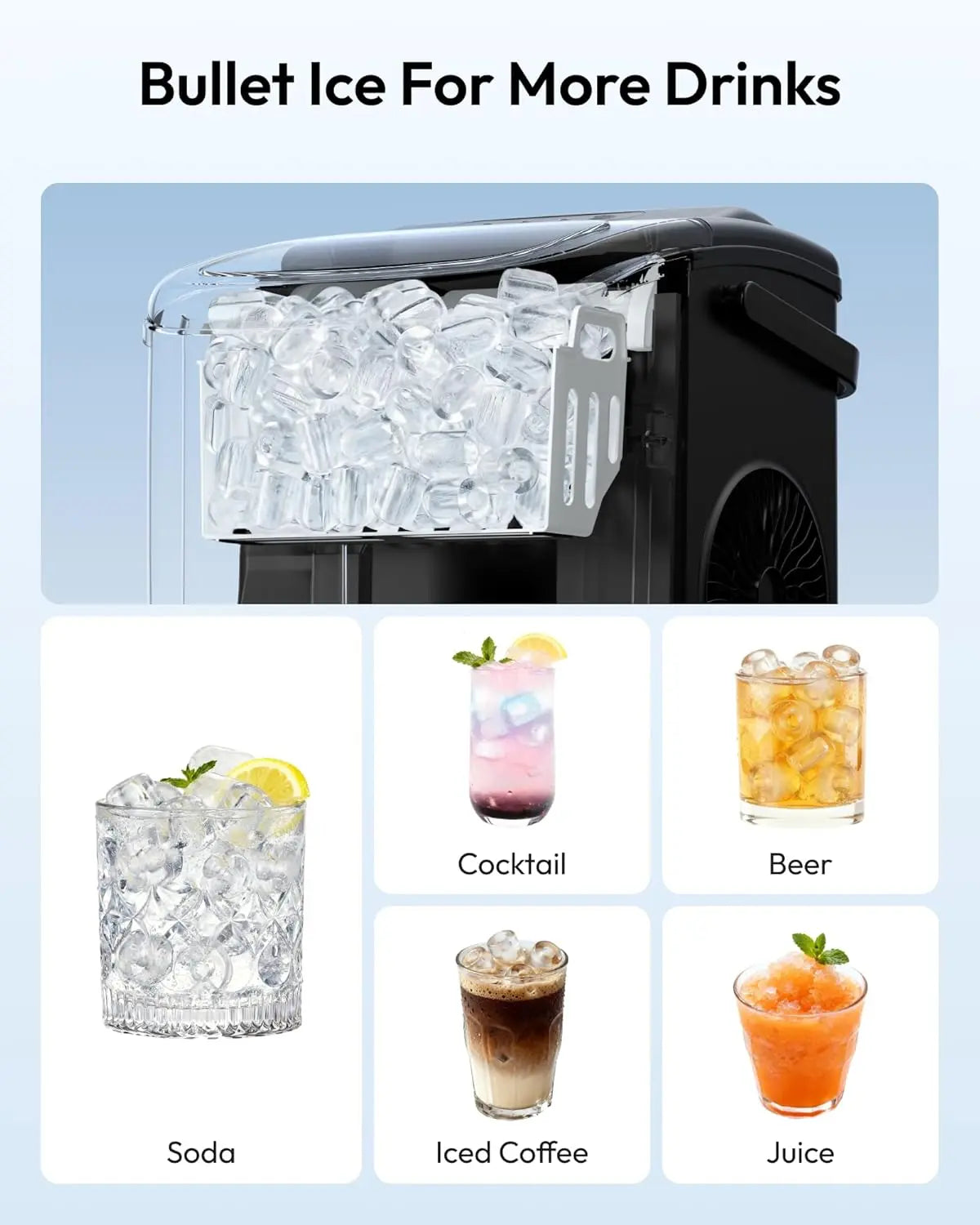 26Lbs 24H Portable Countertop Ice Maker with Handle, Auto-Clean for Home RV Camping