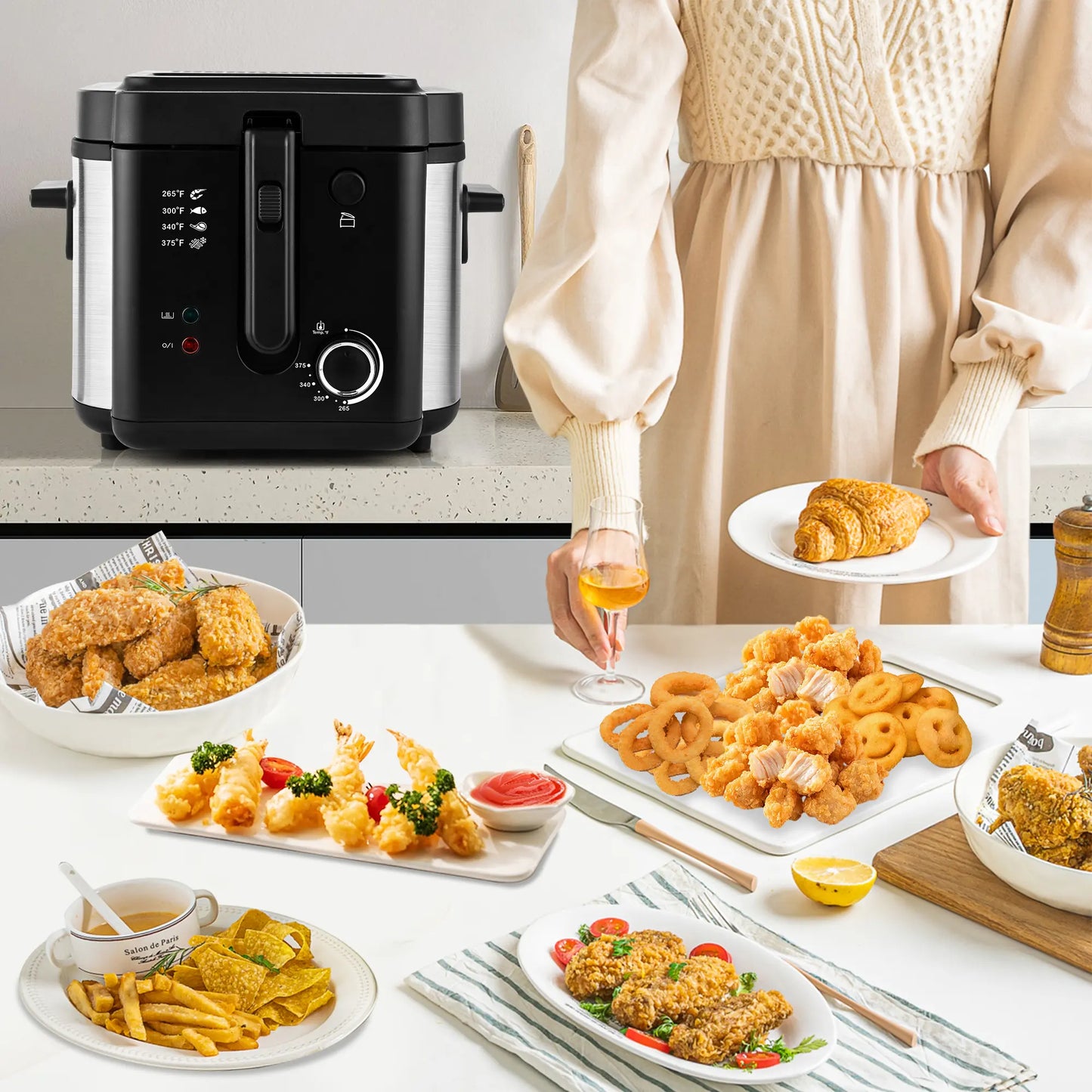 1500W 2.6 Quart Electric Deep Fryer, Removable Lid & Non-Stick Pot Dishwasher Friendly