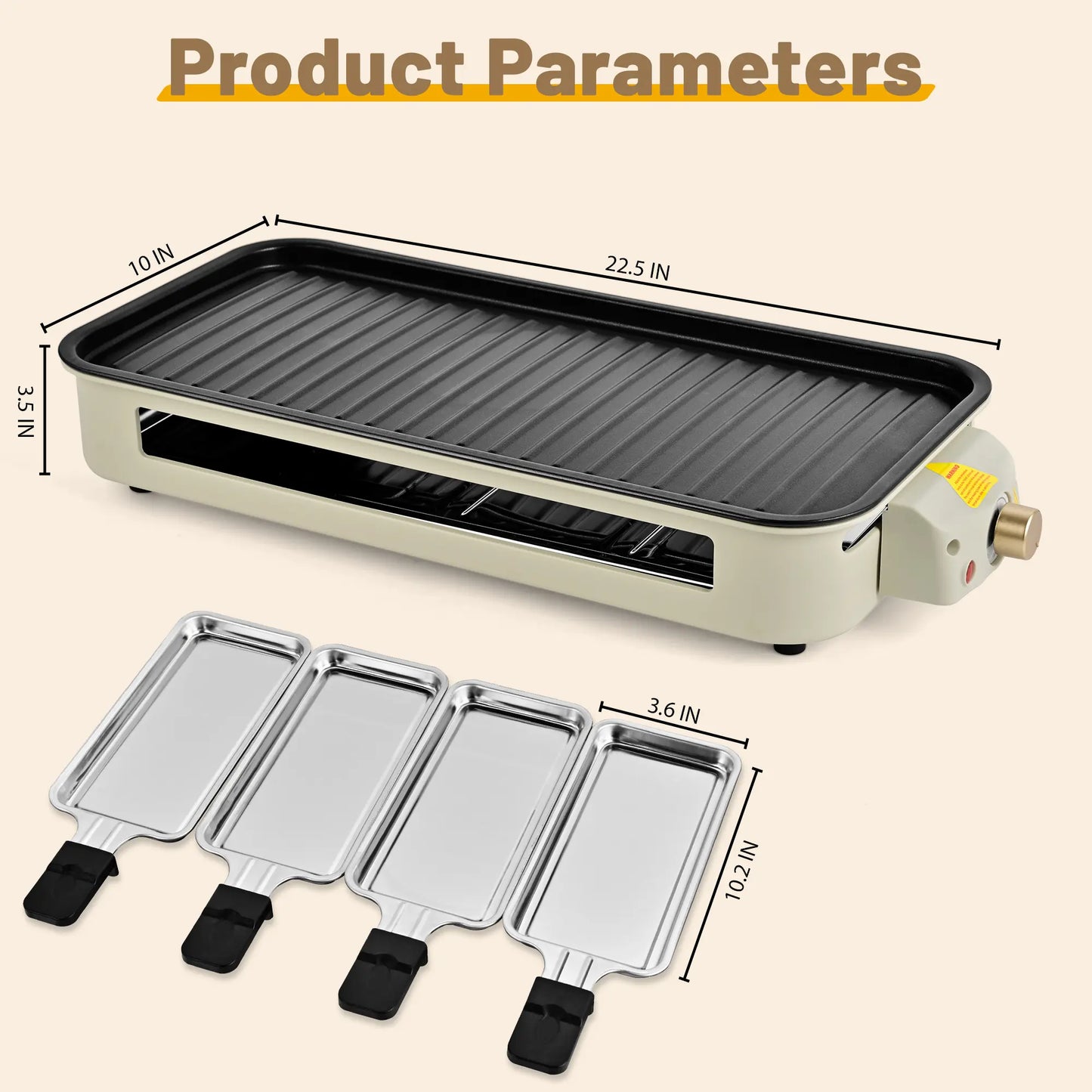 1800W 2-in-1 Smokeless Indoor Grill, Non-Stick Removable Plate Dishwasher Safe
